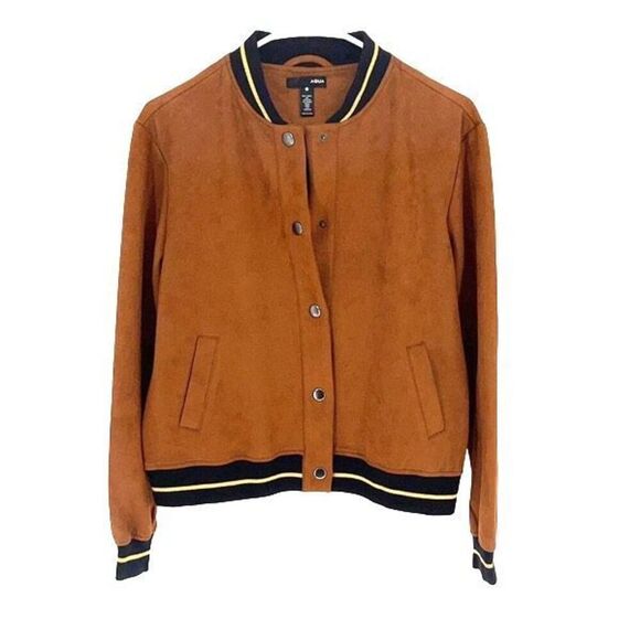 Aqua Women’s Lined Snap Button Stretchy Long Sleeve Bomber Jacket Brown Size Sma - Picture 2 of 9